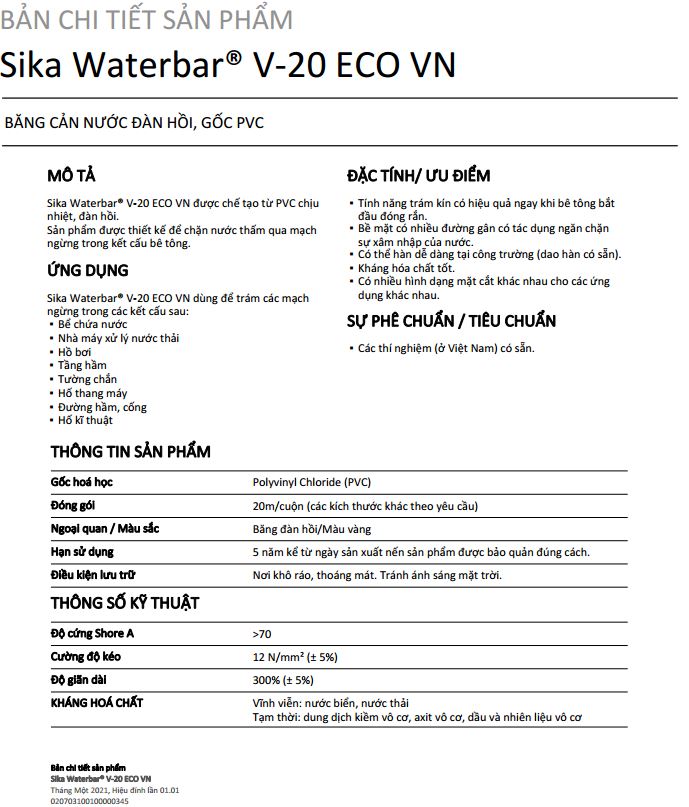 Sika Waterbar® V-20 ECO VN